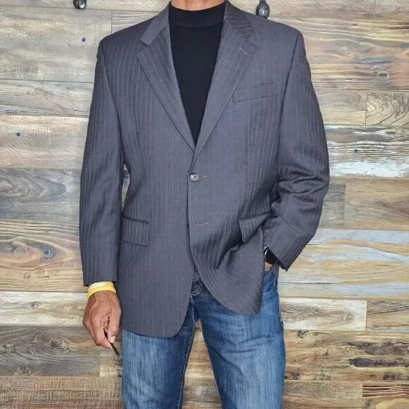 Ralph Lauren Canada 100% Wool Gray Striped Blazer Sport Jacket 38R *EXCELLENT* - Picture 1 of 13